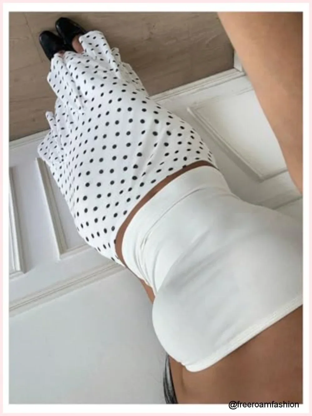 Polka Dots High Waist Bodycon Pencil Skirt Fishtail Hem Below Knee